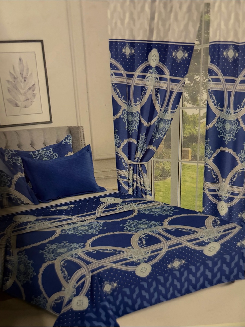 Royal Blue Printed Home Bedding Sheet Set with Matching Pillowcases